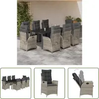 The Living Store 9-tlg. Garten-Essgruppe mit Kissen Hellgrau Poly Rattan