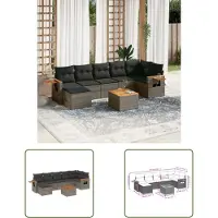 The Living Store 8-tlg. Garten-Sofagarnitur mit Kissen Grau Poly Rattan