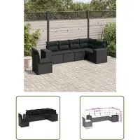 The Living Store 6-tlg. Garten-Sofagarnitur mit Kissen Schwarz Poly Rattan