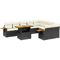 Syfax 10-tlg. Garten-Sofagarnitur mit Kissen Schwarz Poly Rattan