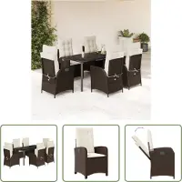 The Living Store 7-tlg. Garten-Essgruppe mit Kissen Braun Poly Rattan