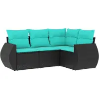 Syfax 4-teiliges Gartensofa-Set mit Kissen, schwarzes Polyrattan