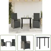 The Living Store 3-tlg. Bistro-Set mit Kissen Grau Poly Rattan