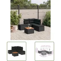 The Living Store 6-tlg. Garten-Sofagarnitur mit Kissen Schwarz Poly Rattan