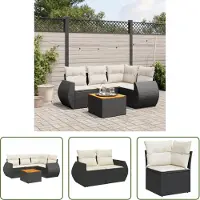 The Living Store 5-tlg. Garten-Sofagarnitur mit Kissen Schwarz Poly Rattan