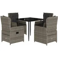 Syfax 5-tlg. Garten-Essgruppe mit Kissen Grau Poly Rattan