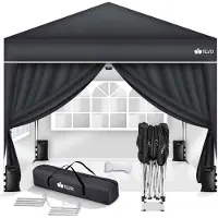 Tillvex Pavillon 3x3m Anthrazit - mit 4 Seitenteilen wasserdicht | Pop-Up Faltpavillon höhenverstellbar | Gartenzelt UV Schutz 50+ | Partyzelt mit Tasche für Garten