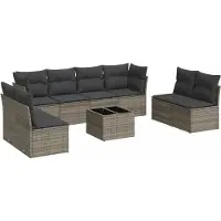 Syfax 9-tlg. Garten-Sofagarnitur mit Kissen Grau Poly Rattan
