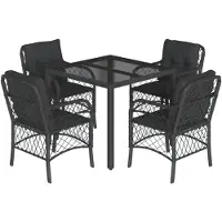Syfax 5-tlg. Garten-Essgruppe mit Kissen Schwarz Poly Rattan