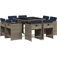 Syfax 9-teiliges Garten-Ess-Set mit Kissen, grau, Polyrattan