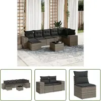 The Living Store 8-tlg. Garten-Sofagarnitur mit Kissen Grau Poly Rattan