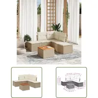 The Living Store 6-tlg. Garten-Sofagarnitur mit Kissen Beige Poly Rattan