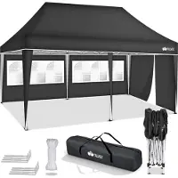 Tillvex Pavillon 3x6m - mit 3 Seitenteilen Anthrazit wasserdicht | Pop-Up Faltpavillon höhenverstellbar | Gartenzelt UV Schutz 50+ | Partyzelt mit Tasche für Garten