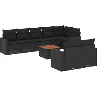 Syfax 9-tlg. Garten-Sofagarnitur mit Kissen Schwarz Poly Rattan