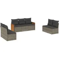 Syfax 7-tlg. Garten-Sofagarnitur mit Kissen Grau Poly Rattan
