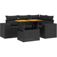 Syfax 5-tlg. Garten-Sofagarnitur mit Kissen Schwarz Poly Rattan