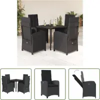The Living Store 5-tlg. Garten-Essgruppe mit Kissen Schwarz Poly Rattan