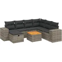 Syfax 8-tlg. Garten-Sofagarnitur mit Kissen Grau Poly Rattan