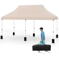 Costway 3x6m Pavillon, Faltpavillon Partyzelt wasserabweisend, stabil, UV-Schutz 50+, höhenverstellbar, Gartenpavillon mit Tragetasche Beige