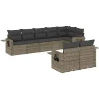 Syfax 8-tlg. Garten-Sofagarnitur mit Kissen Grau Poly Rattan
