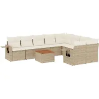 Syfax 10-tlg. Garten-Sofagarnitur mit Kissen Beige Poly Rattan