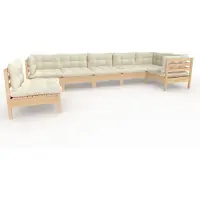 Syfax 7-tlg. Garten-Lounge-Set mit Creme Kissen Kiefernholz