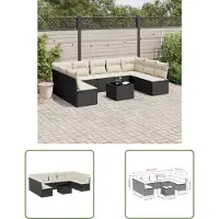The Living Store 10-tlg. Garten-Sofagarnitur mit Kissen Schwarz Poly Rattan