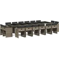 Syfax 17-tlg. Garten-Essgruppe mit Kissen Grau Poly Rattan