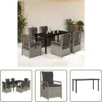 The Living Store 7-tlg. Garten-Essgruppe mit Kissen Hellgrau Poly Rattan
