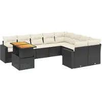 Syfax 10-tlg. Garten-Sofagarnitur mit Kissen Schwarz Poly Rattan