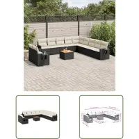 The Living Store 12-tlg. Garten-Sofagarnitur mit Kissen Schwarz Poly Rattan