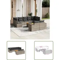 The Living Store 10-tlg. Garten-Sofagarnitur mit Kissen Grau Poly Rattan