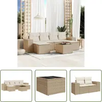 The Living Store 7-tlg. Garten-Sofagarnitur mit Kissen Beige Poly Rattan