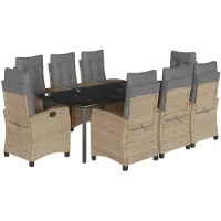 Syfax 9-tlg. Garten-Essgruppe mit Kissen Beigemischung Poly Rattan