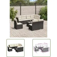 The Living Store 9-tlg. Garten-Sofagarnitur mit Kissen Schwarz Poly Rattan