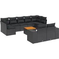 Syfax 10-tlg. Garten-Sofagarnitur mit Kissen Schwarz Poly Rattan