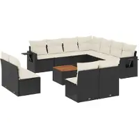 Syfax 12-tlg. Garten-Sofagarnitur mit Kissen Schwarz Poly Rattan