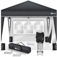 Tillvex Pavillon 3x3m Anthrazit - mit 2 Seitenteilen wasserdicht | Pop-Up Faltpavillon höhenverstellbar | Gartenzelt UV Schutz 50+ | Partyzelt mit Tasche für Garten