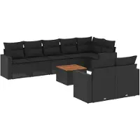 Syfax 9-tlg. Garten-Sofagarnitur mit Kissen Schwarz Poly Rattan
