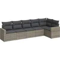 Syfax 6-tlg. Garten-Sofagarnitur mit Kissen Grau Poly Rattan