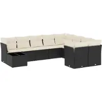 Syfax 10-tlg. Garten-Sofagarnitur mit Kissen Schwarz Poly Rattan