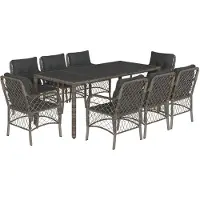 Syfax 9-tlg. Garten-Essgruppe mit Kissen Grau Poly Rattan