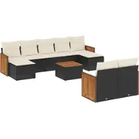 Syfax 10-tlg. Garten-Sofagarnitur mit Kissen Schwarz Poly Rattan
