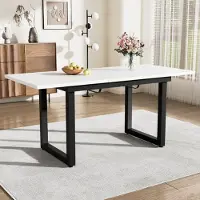Flieks Esszimmertisch Rechteckig, Küchentisch Esstisch Ausziehbar, Holztisch Bartisch Stehtisch mit Metallbeinen, 140/180x80x75cm, Weiß