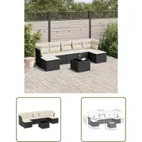 The Living Store 8-tlg. Garten-Sofagarnitur mit Kissen Schwarz Poly Rattan