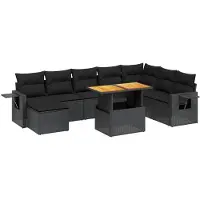 Syfax 9-tlg. Garten-Sofagarnitur mit Kissen Schwarz Poly Rattan
