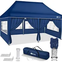 Tillvex Pavillon 3x6m - mit 6 Seitenwänden Blau wasserdicht | Pop-Up Faltpavillon höhenverstellbar | Gartenzelt UV Schutz 50+ | Partyzelt mit Tasche für Garten