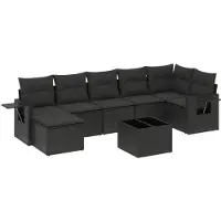 Syfax 8-tlg. Garten-Sofagarnitur mit Kissen Schwarz Poly Rattan