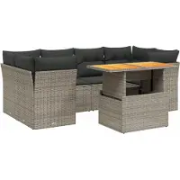 Syfax 7-tlg. Garten-Sofagarnitur mit Kissen Grau Poly Rattan