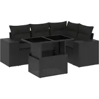 Syfax 5-tlg. Garten-Sofagarnitur mit Kissen Schwarz Poly Rattan